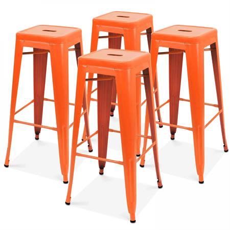 Lot 4 tabourets de bar en métal orange mat