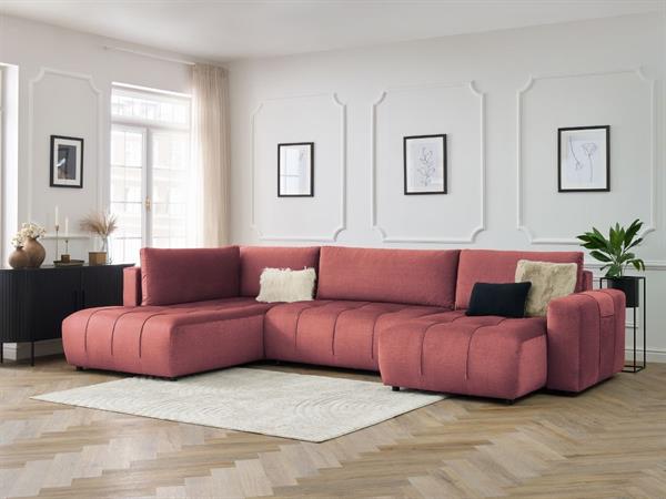 Canapé panoramique convertible coffre ARSENE tissu velours orange  angle droit BOBOCHIC 5 places