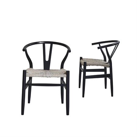 Lot de 2 chaises noires assise tissée en mindy