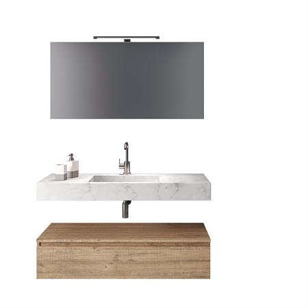 Meuble salle de bain 5 pièces marbre Carrare/mélamine chêne miel