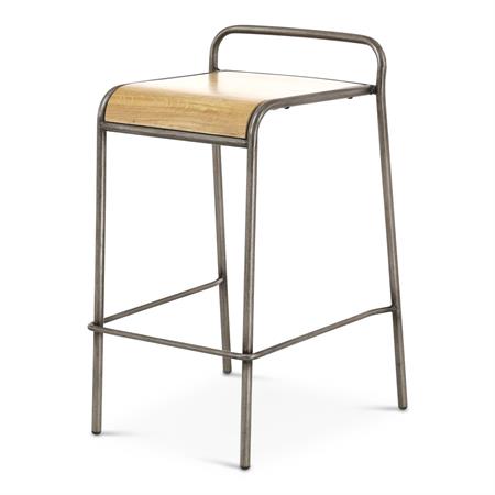 Tabouret plan de travail chêne et métal brossé Skhol