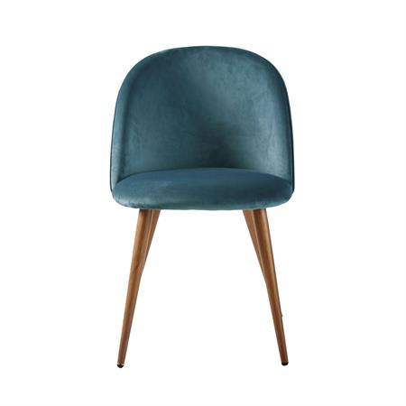 Chaise vintage en velours bleu paon et acier imitation chêne