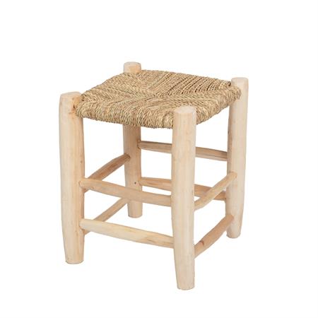 Tabouret en bois naturel et doum tressé 42x30x30
