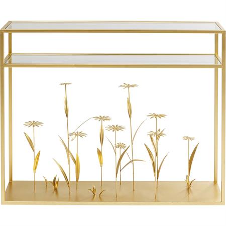 Console fleurs 3D 100x25cm dorées Kare Design