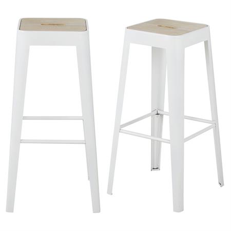 Tabourets pour îlot central en acier blanc et bois de manguier 