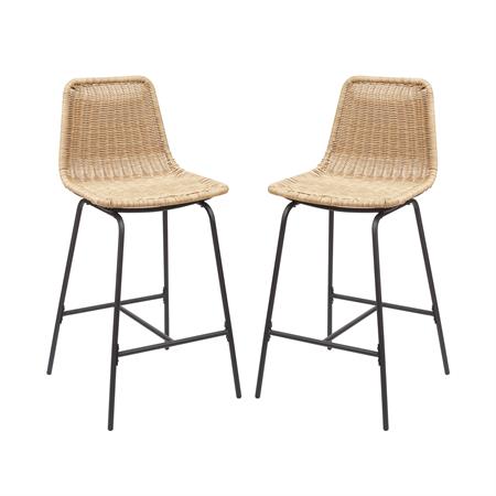 Lot de 2 tabourets d'ilot 65 cm en métal et rotin synthétique