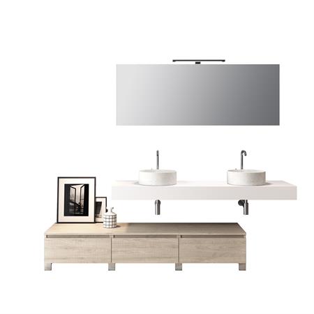 Meuble de salle de bain 9 pièces double vasque en mélamine blanc/chêne