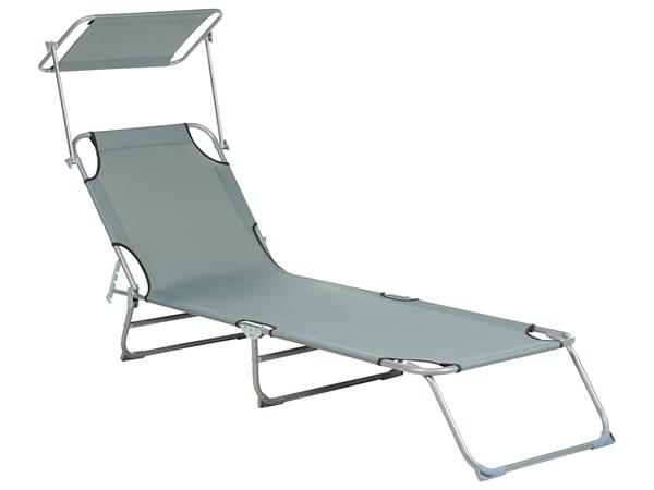 Chaise longue inclinable avec auvent grise