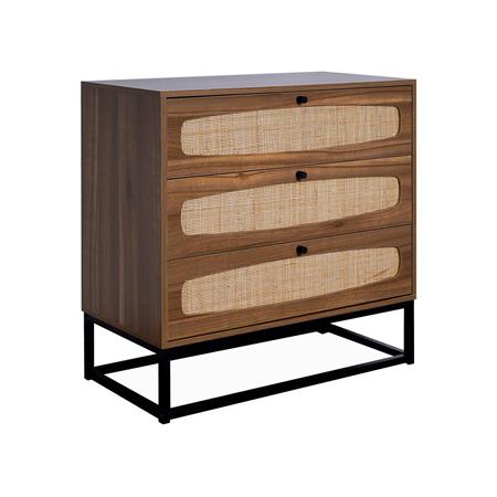 Commode rétro en décor bois et cannage 3 tiroirs
