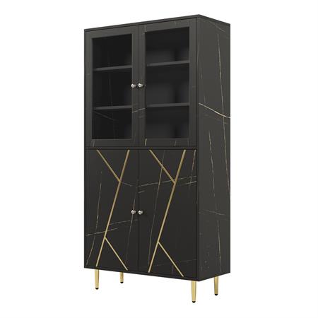 Buffet armoire effet noir avec bandes dorés portes battants rangement