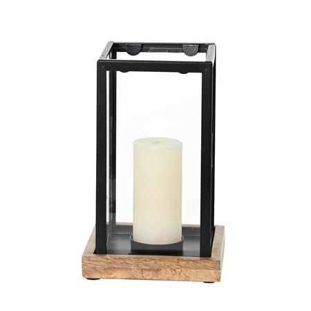 Photophore métal socle en bois 20x11 cm