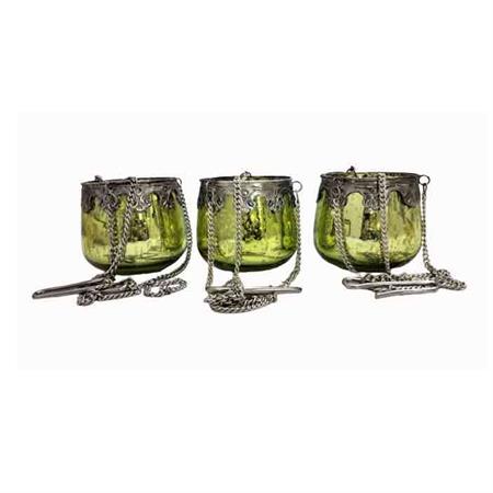 Set de 3 photophores indiens en verre mercurisé à suspendre