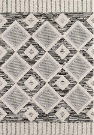 Tapis 120x170 cm à motifs losanges en coton beige et gris