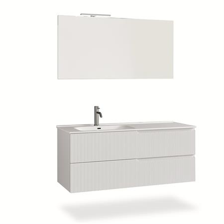 Meuble de salle de bain baignoire gauche 4 pièces en MDF blanc mat