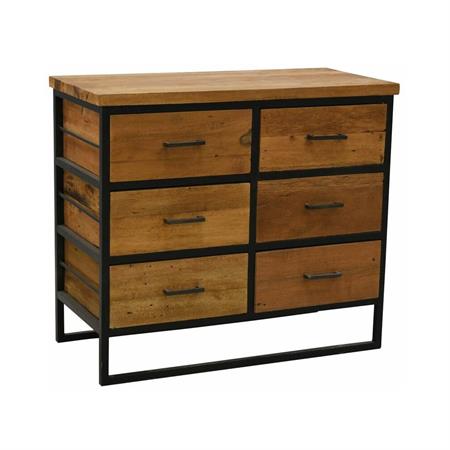 Commode en bois recyclé et métal loft 6 tiroirs