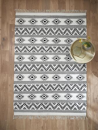 Tapis ethnique tissé laine/coton - grand ivoire