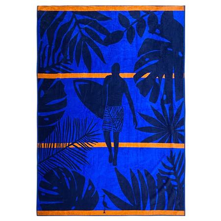 Serviette de plage éponge velours Jacquard Sunday bleue 140x180