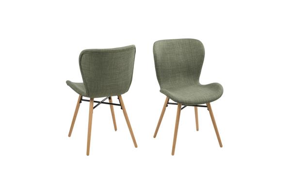 Lot de 2 chaises tissu et bois chêne kaki