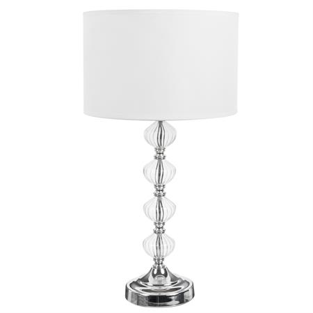 Lampe avec pied en verre et abat-jour en tissu blanc H 53 cm