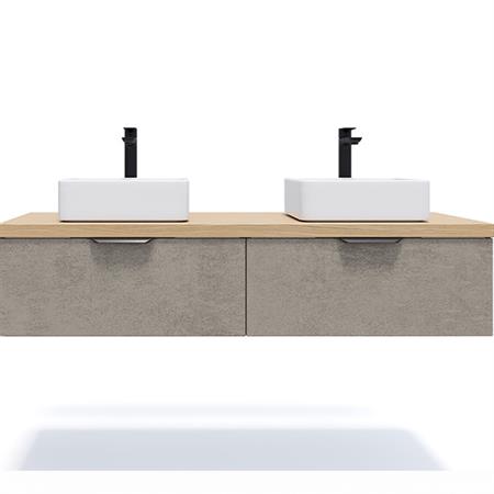 Meuble salle de bain 2 vasques posées 140cm 2 tiroirs Béton