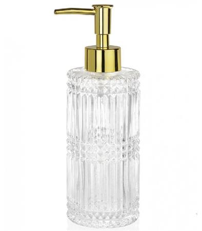 Distributeur de savon en verre et métal doré