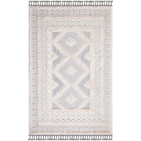 Tapis bohème chic à franges tressées crème et gris 80x150cm
