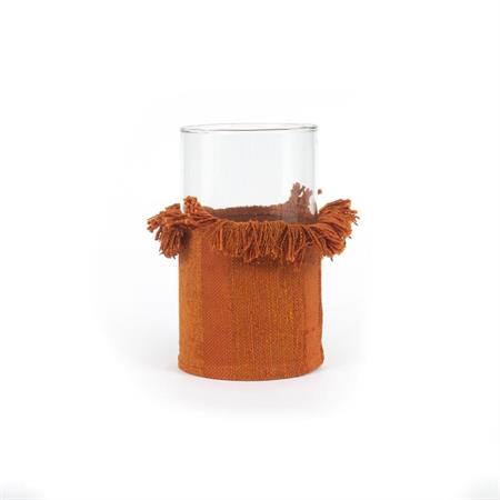 Bougeoir en verre et velour orange 15x25