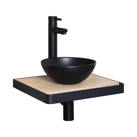 Meuble lave-mains  plan fin p-serviette face vasque noire 