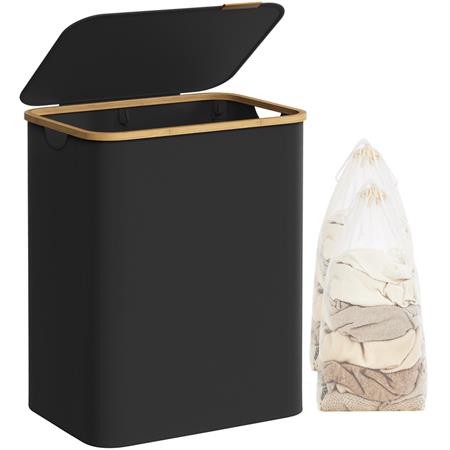 Panier à linge avec couvercle à 2 compartiments 130l noir d'encre