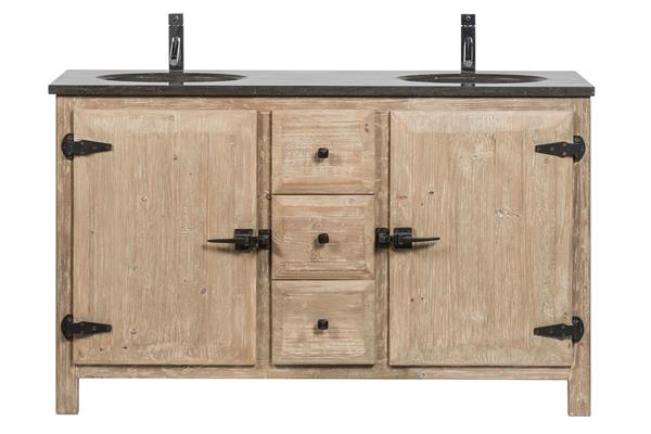 Meuble de salle de bain double vasque en bois et métal L148