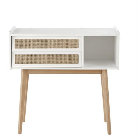 Console blanche 2 tiroirs cannage naturel