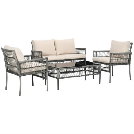Salon de jardin 4 personnes 4 pièces - 8 coussins - résine