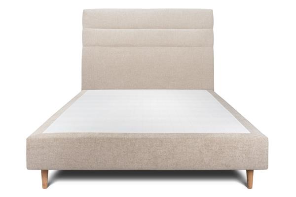 Lit avec tête de lit lignes tissu et sommier tapissier  Beige