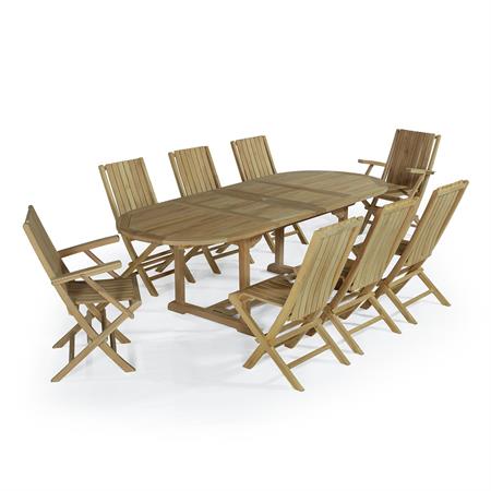 Salon de jardin 6 chaises  avec 2 fauteuils en teck massif