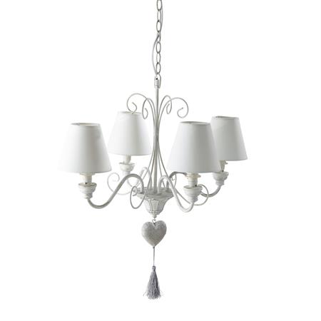 Lustre en métal blanc effet vieilli et pompon cœur