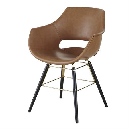 Chaise avec accoudoirs marron imitation cuir vieilli