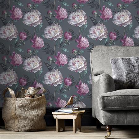 Papier peint fleurs de pivoine multicolore 1005x52cm