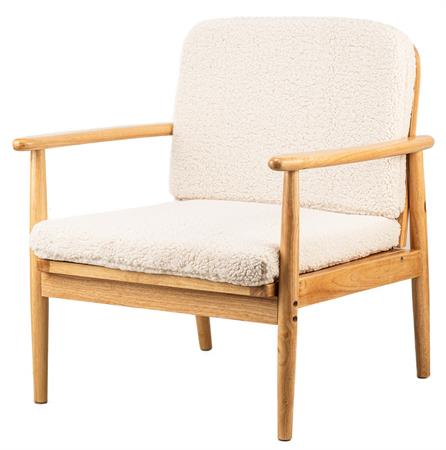 Fauteuil de salon en bois massif et bouclettes blanches