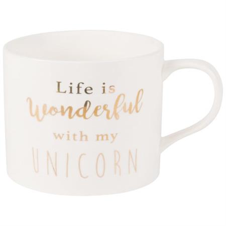 Mug licorne en faïence blanche avec couvercle