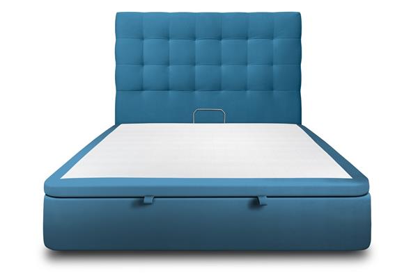 Lit coffre avec tête de lit capitonnée Velours Bleu océan 200x200