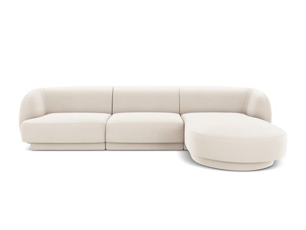 Canapé d'angle droit 4 places en tissu velours beige clair
