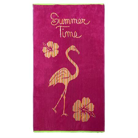 Serviette de plage éponge velours Jacquard Ragusa 90x160 rose