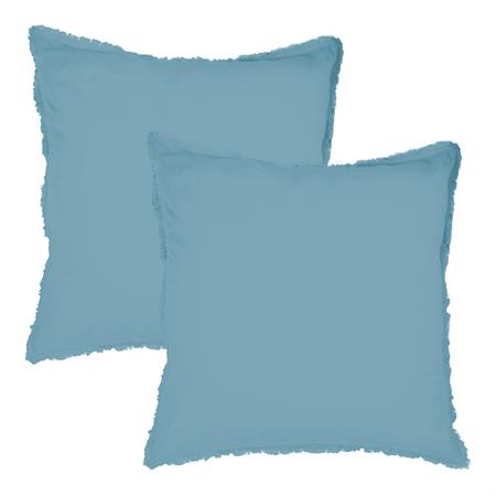 Set de 2 taies d’oreiller unies finition franges Bleu Glacier 65x65cm