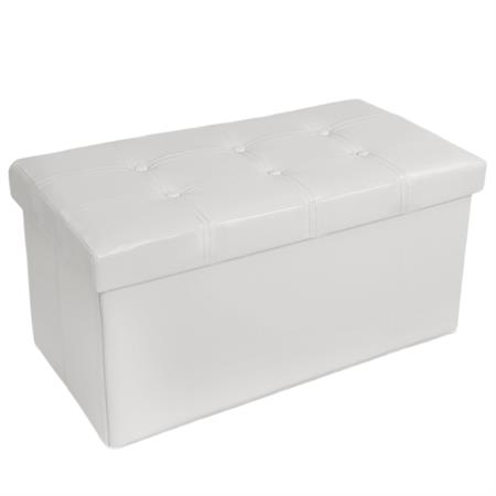 Banc Tabouret Coffre de rangement Pliable en cuir synthétique blanc