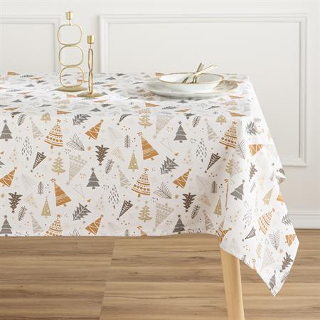 Nappe en coton antitâche dessin de nöel blanc 140x140 cm
