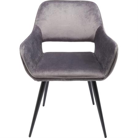 Chaise avec accoudoirs en velours gris et acier