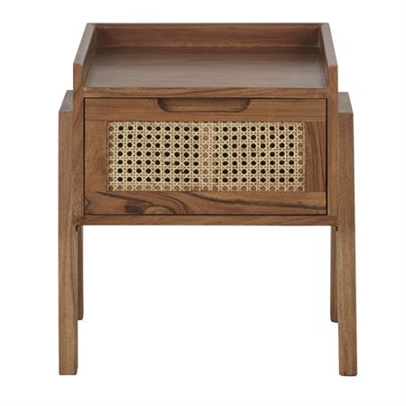Table de chevet 1 tiroir en bois d'acacia massif et cannage en rotin