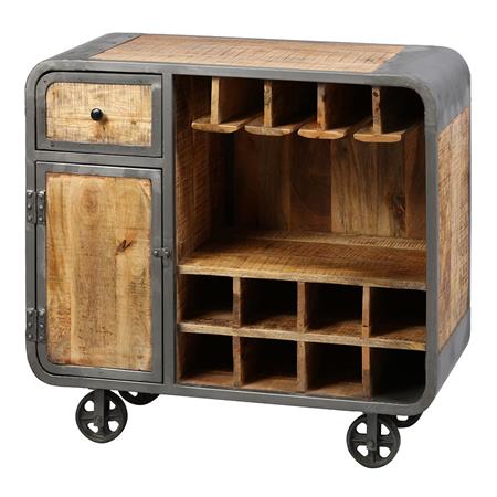 Meuble  bar multi-rangements acier et bois massif