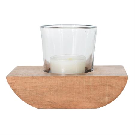 Photophore bois  naturel 12x8x3 cm