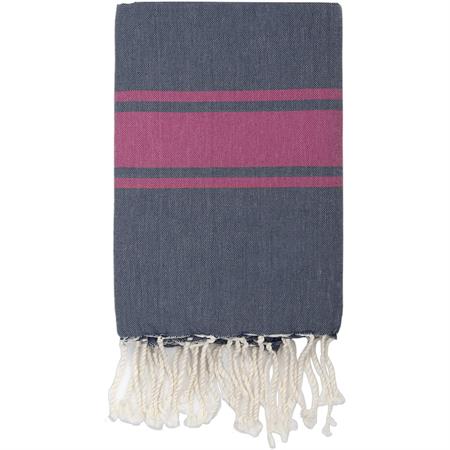 Fouta bicolore coton bleu jean & rose fuchsia 100x200